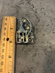 Vintage Silver Bird in Cage with Swirls Brooch Pin