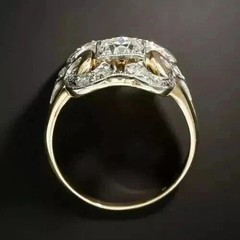 Vintage Art Deco Style Round Lab Created Diamond Engagement 14K Gold Finish Ring