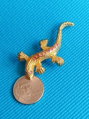 Vintage AAI Lizard/Gecko Pink Rhinestone Gold Tone Brooch/Pin. FREE SHIPPING