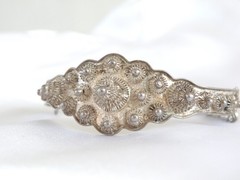 Antique Zeeland Button Sterling Silver Import Filigree Bracelet 7″