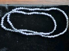 Monet Signed Pastel Blue Frosted & Translucent Bead 5.92mm Necklace 32″ Vtg