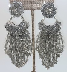 E304 Vintage long Handmade silver seed beaded sequins clip Drop fashion earrings