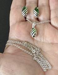 Sterling 925 Stamped, Vintage, Cage-Swirl Green Stones Pendant Necklace and Matc