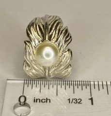 Vintage Large Sterling Silver 925 Leaf 9mm Cultured Pearl Statement Ring SZ 7.5