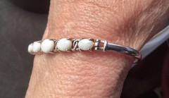 White Fire opal 5 stone hinged sterling silver vintage bangle Bracelet