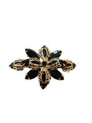 Vintage Goldtone Faceted Black Navette Stones Unsigned Brooch ~ 2 1/8″