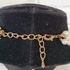 Vtg NY Company Faux Pearl Gold Tone Chain Collar Necklace Weave Triple Strand