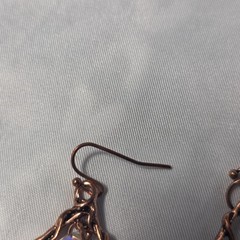 Copper Tone Lotus Teardrop Earrings Wire-Wrapped Designs Iridescent Crystal