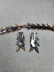 Vintage Matisse Renoir Laurel Leaf Link Copper 16″ Choker Necklace And Earrings