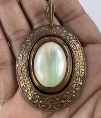 Vtg Genuine Copper Pendant Victorian Gothic Revival Moonglow Lucite Cabochon