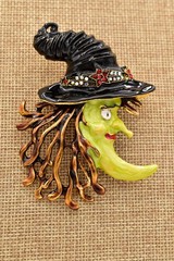 Kirks Folly Vintage Witch Moon Brooch Halloween Rhinestone Enamel Pin Signed 9B