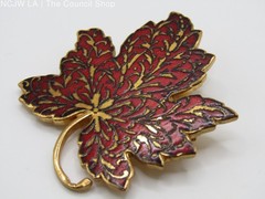 Metropolitan Museum of Art 24k Gold Plated Enamel Maple Leaf Brooch Pin