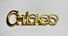Vintage Monet Gold-Tone “Chicago” Signed Rhinestone Brooch Pin – 3 1/8″