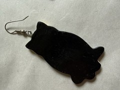Kitty Cat Dangle Earrings Colorful Hand Painted Wood Vintage humor kitsch art