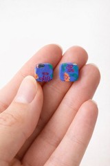 Polymer Clay Earrings Set of 2 , Colorful & Black White Studs