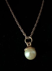 Vintage Long Gold Tone Chain, Drop Faux Pearl Pendant
