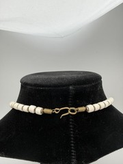 Tribal Bib Necklace White Bone Look Beads Brass Multi Strand Boho Ethnic Vintage