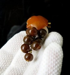 Vintage Natural Baltic Amber Grapes Brooch USSR Gold Plated Pin