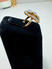 Vintage Opaline Glass Cluster Ring Gold Tone Halo Statement Adjustable