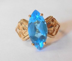 Stunning Color Large 3.50 ct Marquise Blue Topaz 10K Yellow Gold Ring Size 6