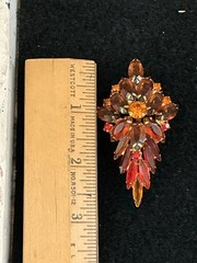 MCM Rhinestone Amber Orange Root beer Brooch Glows 2.5 In