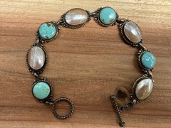 Carolyn Pollack Relios 925 Sterling Silver Bracelet Turquoise Mother of Pearl