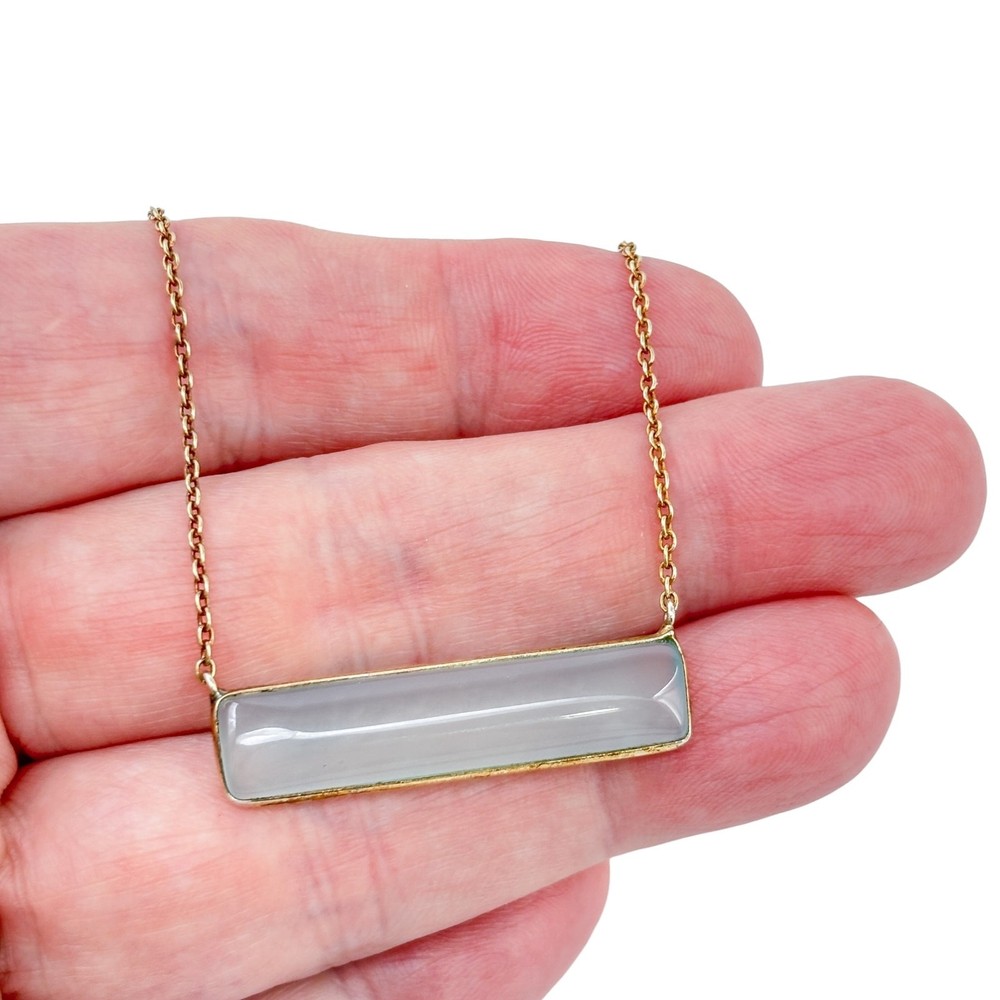 Vintage Sterling Silver 925 Ocean Blue Chalcedony Bar Necklace 16″-18″