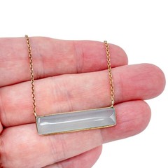 Vintage Sterling Silver 925 Ocean Blue Chalcedony Bar Necklace 16″-18″