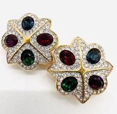 SWAROVSKI Multicolored Jewel Tone Crystal Earrings Signed Vintage Jewelry
