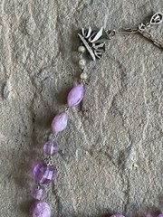 Vintage Necklace Beaded Lavender Lilac Pearl Faceted Silver Tone