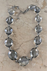 Beautiful Vintage Faceted Gray Glass & Crystal 24MM Beaded Statement Necklace