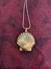 Vintage Calypso Studios Statement Seashell Watch Necklace. Gold Tone.
