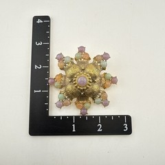 Joan Rivers Brooch Maltese Cross Pin Imitation Jade Statement 3″ Cabochon Pastel