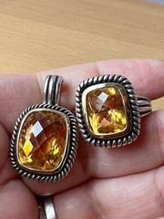 MICHELLE ALBALA LARGE CITRINE QUARTZ RING & PENDANT NECKLACE ENHANCER SET 925 SS