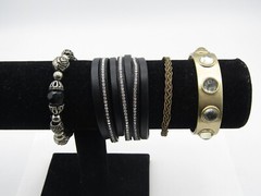 LOT OF 4 DESIGNER STYLE BRACELETS – ONE SIGNED “JA C & I” BANGLE BEADED etc. w6
