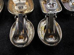 Vintage Lot Of Three Multi Stone Gold Tone Silver Tone Clip-on Earrings