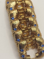 JBK Camrose Cross Blue Crystal Bracelet Gold Plated Bold Textured Open Links