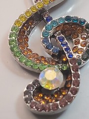 Metal Gallery Charm Rainbow Multicolored Treble Clef Stone Jewels