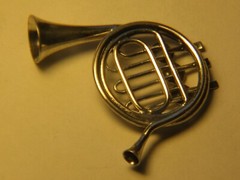 vintage ornate French Horn marked STC JMP ? sterling silver figure