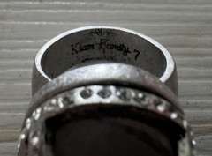 Signed Kim Fowley Statement Ring Silver Tone Gray Cabochon Rhinestone Vintage