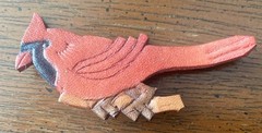 Handmade Bird Brooch Pin Lot of 3 Wood Leather Cardinal Feather Dove Vtg