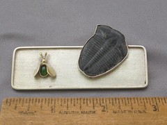 Fine VIVIAN FERRAZ Brazil Studio Sterling & 18K FLY & Fossil TRILOBITE BROOCH