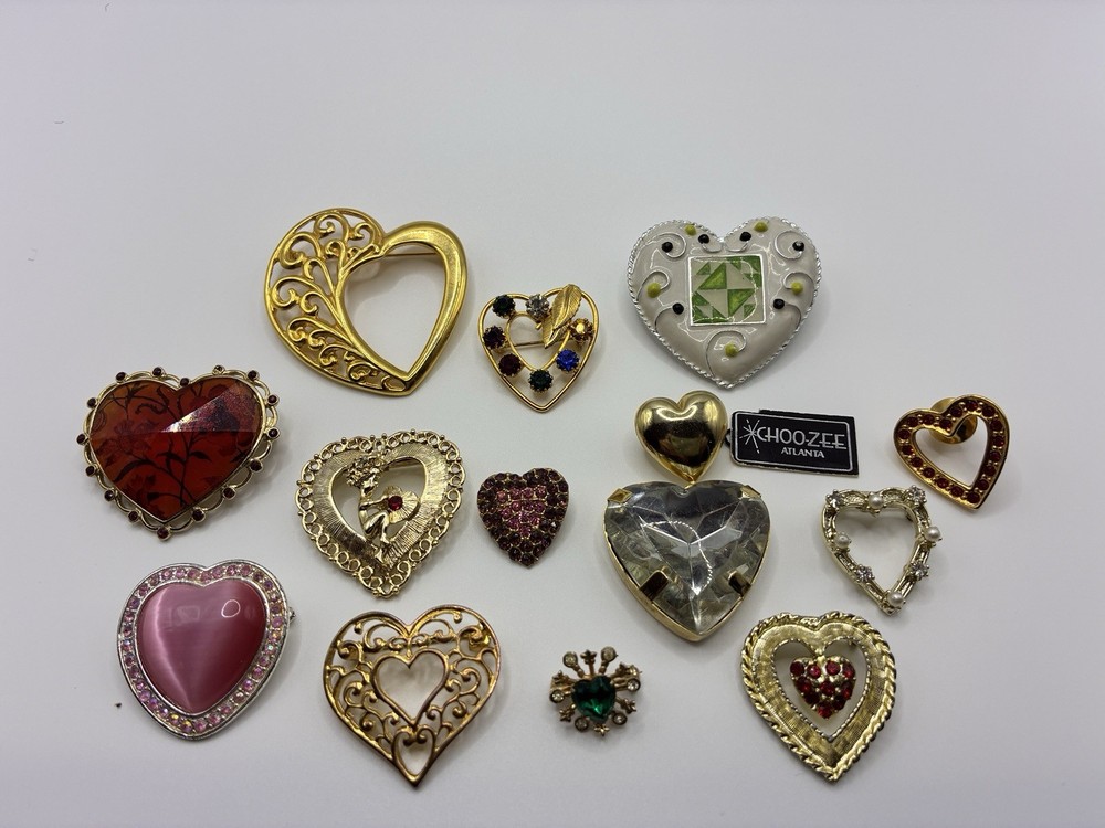 Large Vintage Heart Lot of Necklaces, Bracelets, Brooch’s, Earrings & a Ring 42