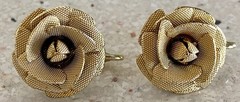 Vintage Brushed Gold Tone Rose Brooch & Matching Earrings Set 3D Floral Cluster