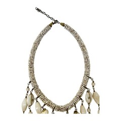 Vintage Bohemian Chic Seed, Glass Beads, Wood and Metal Bib Necklace