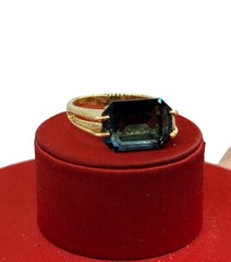 Vtg Sz 7 Ring Lg Blue Cubic Zirconia 18KGE Gold Electroplated Jewelry StyL2