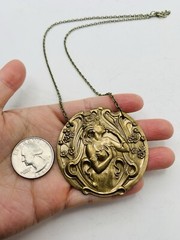 Vintage Style Art Nouveau Fairy Goddess Enchanted Forest Medallion Necklace 18in