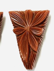 Vintage Pair Of Art Deco Carved Flower Brown Bakelite Dress Clip Tested Estate