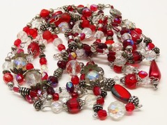 Vintage Necklace Red Clear AB Beaded Crystal Glass Faceted D5381