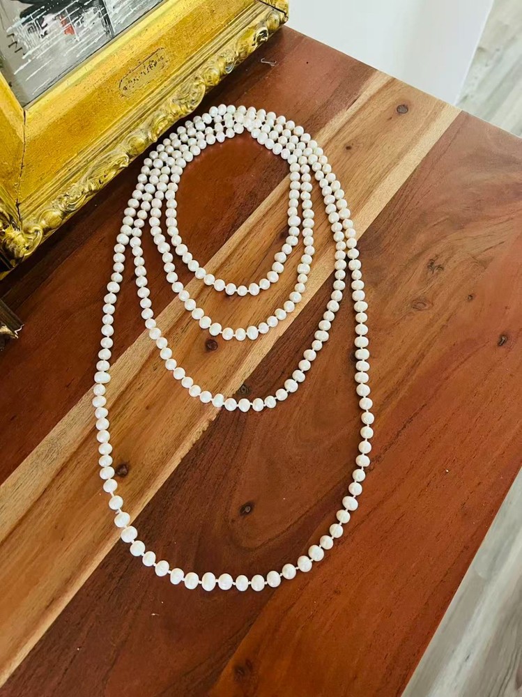 Vintage 102” Knotted Freshwater Pearl Endless Necklace Long Rope Flapper Opera